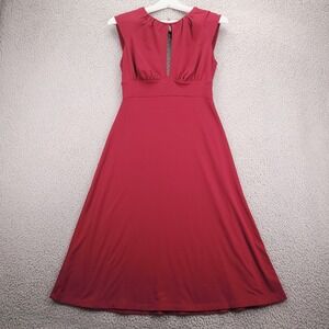 SUSANA MONACO Dress Size SMALL Red Midi Fit‎ Flare Keyhole Tie Neck Empire
